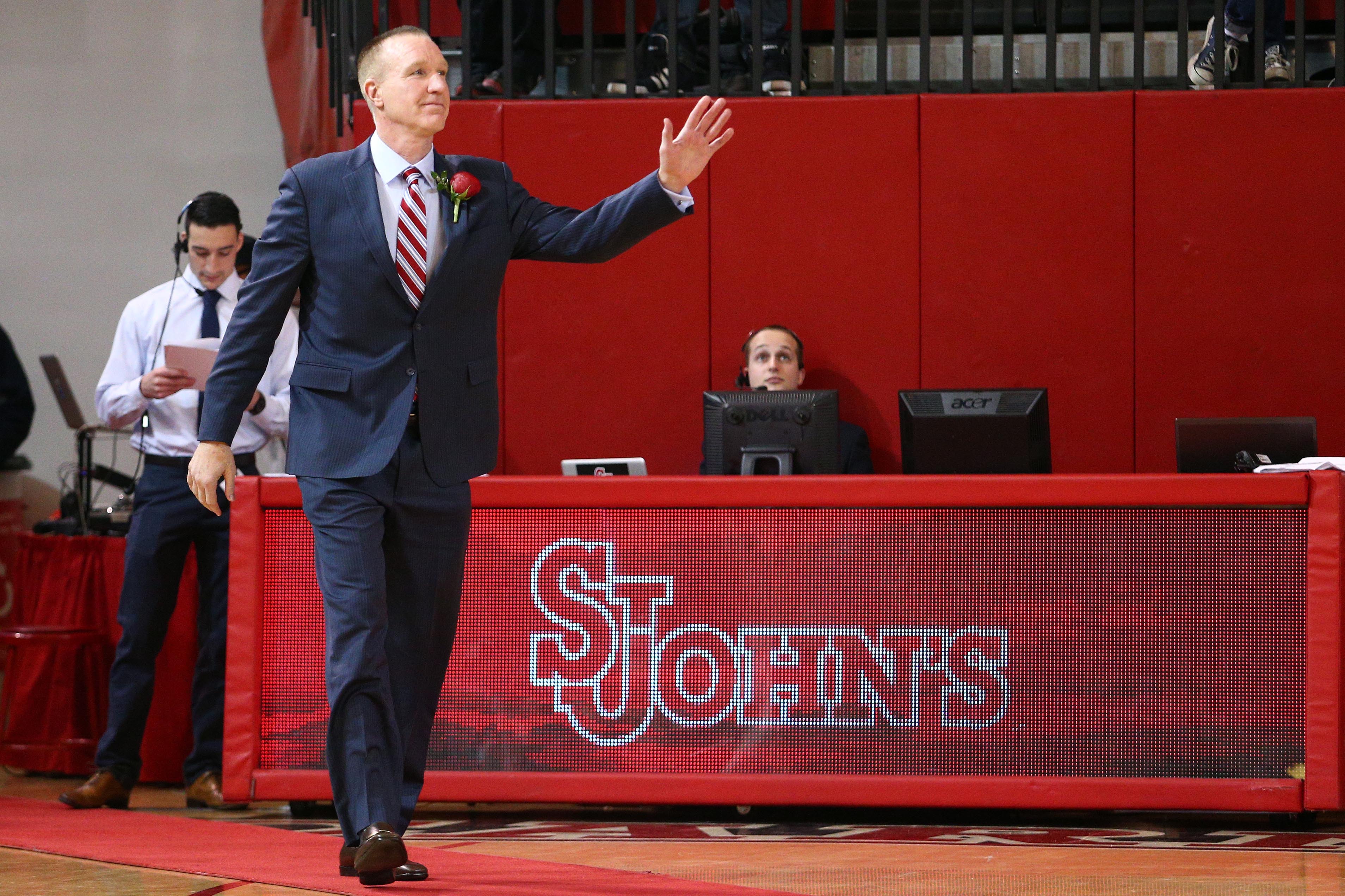 Feb 21, 2015; Jamaica, NY, USA; St. John's Red Storm alum Chris Mullin is inducted into the St. John's hall of fame during halftime against the Seton Hall Pirates at Carnesecca Arena. Mandatory Credit: Brad Penner-USA TODAY Sports